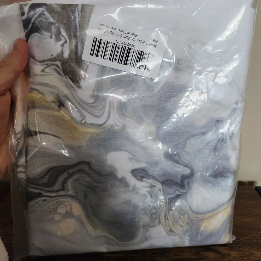 Abstract Marble Art Wall Tapestry in Yellow, Black & Gray